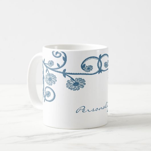 Bleu Daisy Vine café Mug (Devant gauche)