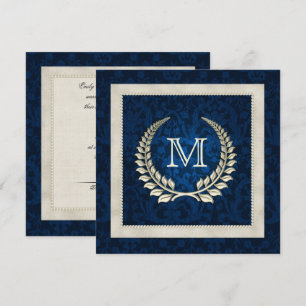 Bleu damas et perles faire-part de mariage