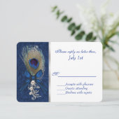Bleu Damas et plumes de paon Mariage RSVP (Debout devant)