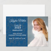 Bleu Damas Faire-part de graduation formelle (Devant / Derrière)