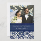 Bleu Damask Photo Mariage Vow Renewal Invitations (Devant)