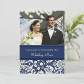 Bleu Damask Photo Mariage Vow Renewal Invitations (Debout devant)