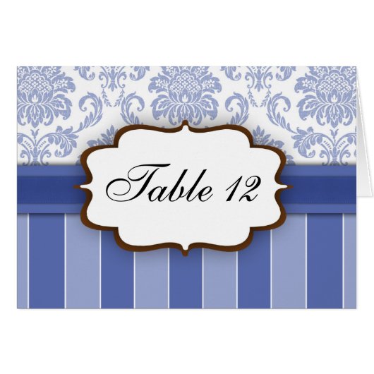 Bleu Damask Stripe Numéro de table (Devant horizontal)