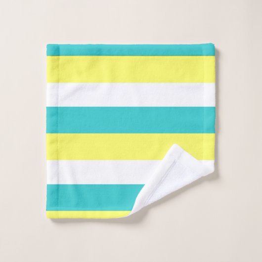 Bleu d'Aqua, jaune citron et blanc (Gant de toilette)