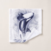 Bleu d'aquarelle de baleine d'orque (Gant de toilette)
