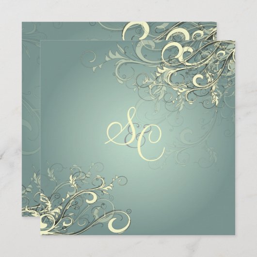 Bleu d'argent/vanille tourbillonne les invitations (Devant / Derrière)