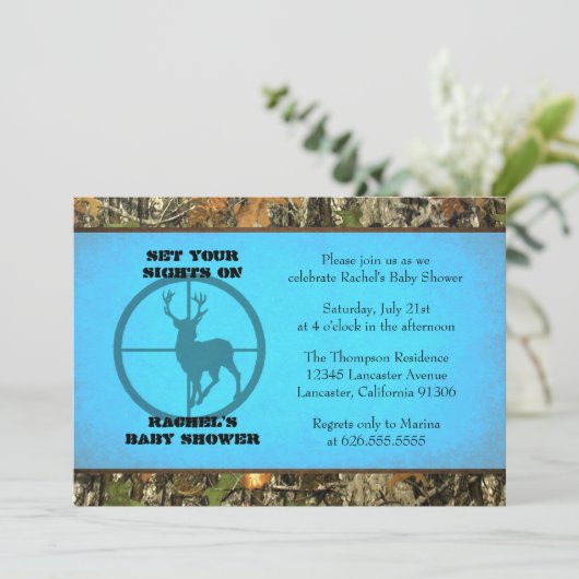 Bleu de Camo - invitations de douche de bébé (Debout devant)