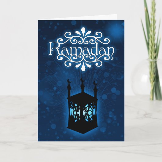 bleu de carte de Ramadan avec la lampe (Devant)