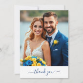 Bleu de cobalt et jaune Photo Mariage Merci (Devant)