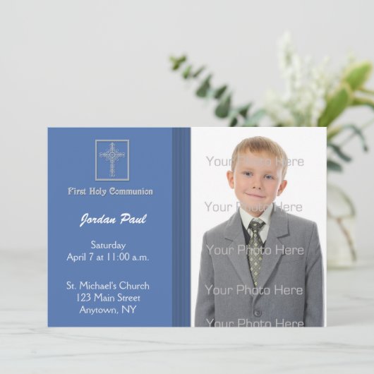 Bleu de communion avec invitation à frappes (Debout devant)