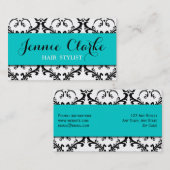 Bleu de damassé de carte de visite de coiffeur (Devant / Derrière)