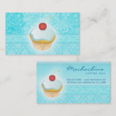 Bleu de damassé de petit gâteau de carte de visite (Devant / Derrière)