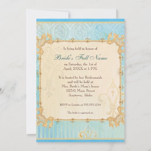 Bleu de Fleur di Lys Damask 2 - faire-part de (Dos)