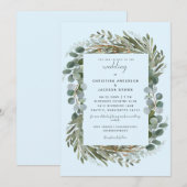 Bleu de glace Eucalyptus Faire-part de mariage bot (Devant / Derrière)