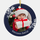 Bleu de la marine Circle Rustique Photo Ornement S (Devant)