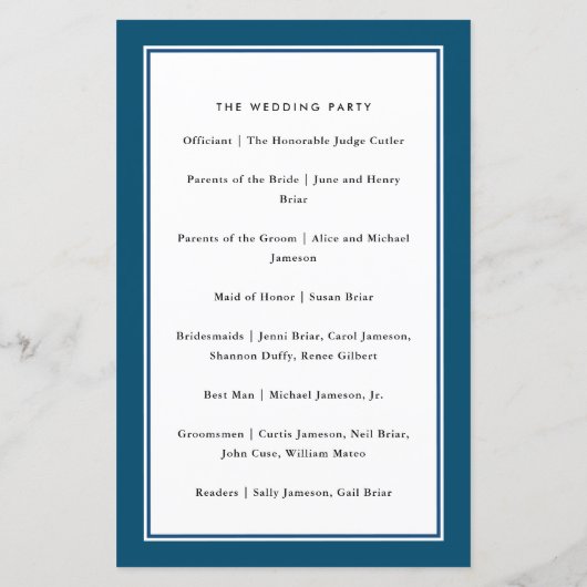 Bleu de la marine frontalière classique, Programme (Dos)