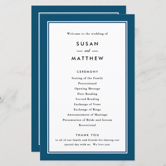 Bleu de la marine frontalière classique, Programme (Devant / Derrière)