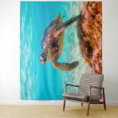 Bleu de la mer tortue de corail tapisserie (En situation)
