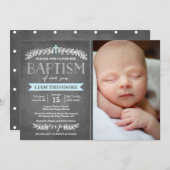 Bleu de lauriers| Invitation au baptême (Devant / Derrière)