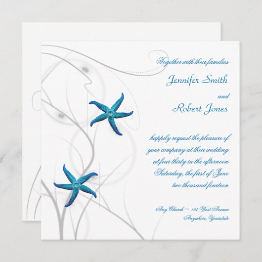 Bleu de poisson d'eau avec Faire-part de mariage d (Devant / Derrière)