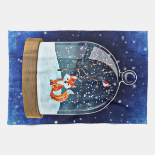 Bleu de renard de Noël de serviette de cuisine