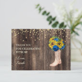 Bleu de tournesol jaune Roses Bottes Merci en bois (Debout devant)