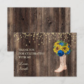 Bleu de tournesol jaune Roses Bottes Merci en bois (Devant / Derrière)