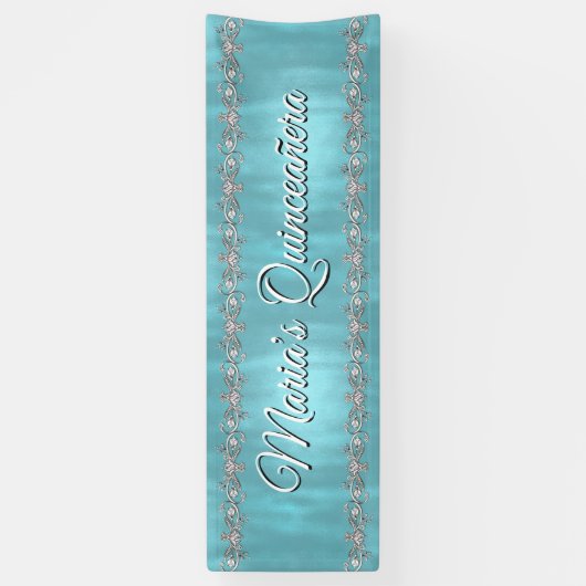 Bleu de turquoise et bannière argentée de (Vertical)