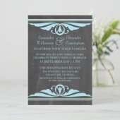 Bleu Déco Chalkboard Mariage Invitation (Debout devant)