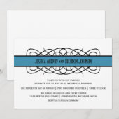Bleu Déco Flourish Wedding Invitation (Devant / Derrière)