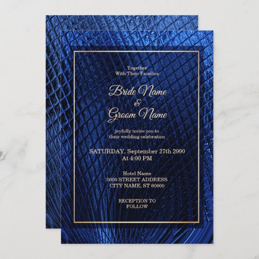 Bleu Décor Moderne Faire-part de mariage Abstrait (Devant / Derrière)