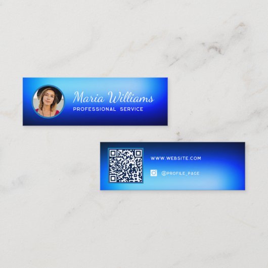 Bleu dégradé photo et code QR Carte de visite (Devant / Derrière)