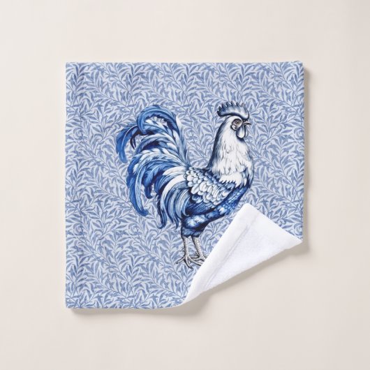 Bleu Delft Et Poulet Blanc Rooster (Gant de toilette)