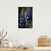 Bleu Delphinium Fleurs Art Imprimer Poster (Cuisine)