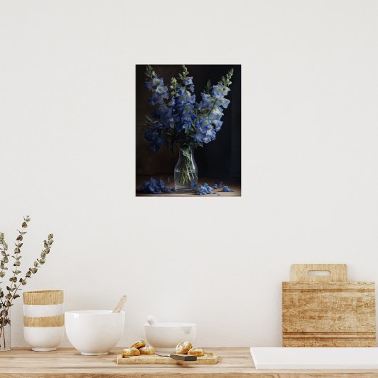 Bleu Delphinium Fleurs Art Imprimer Poster (Cuisine)