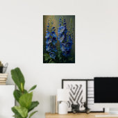 Bleu Delphinium Fleurs Art Imprimer Poster (Bureau à domicile)