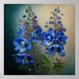 Bleu Delphinium Fleurs Art Imprimer Poster