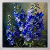 Bleu Delphinium Fleurs Art Imprimer Poster (Devant)