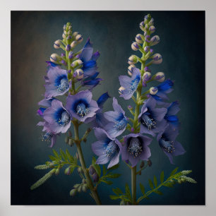 Bleu Delphinium Fleurs Art Imprimer Poster