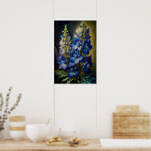 Bleu Delphinium Fleurs Art Imprimer Poster (Cuisine)