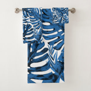 Bleu Denim Moyen Feuilles de Palmier Tropicales Él