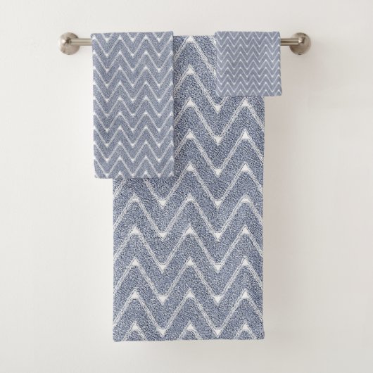 Bleu Denim Poussiéreux Petit Motif Chevron (En situation)