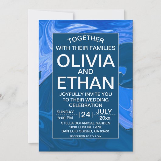 Bleu des vagues Faire-part de mariage d'art abstra (Devant)
