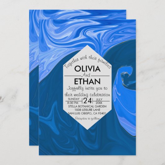 Bleu des vagues Faire-part de mariage d'art abstra (Devant / Derrière)