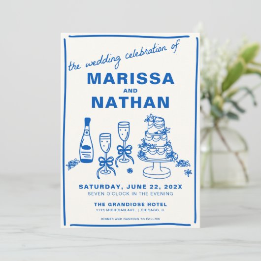 Bleu dessiné ensemble avec Faire-part de mariage p (Debout devant)