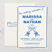 Bleu dessiné ensemble Champgane Faire-part de mari (Devant / Derrière)