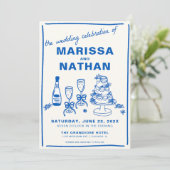 Bleu dessiné ensemble Faire-part de mariage (Debout devant)