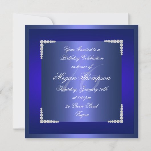Bleu Diamant Invitation Anniversaire (Dos)