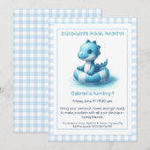 Bleu Dino-Mite Anniversaire Pool Party Invitation (Devant / Derrière)