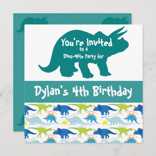 Bleu Dinosaure Tricératops Invitations d'anniversa (Devant / Derrière)